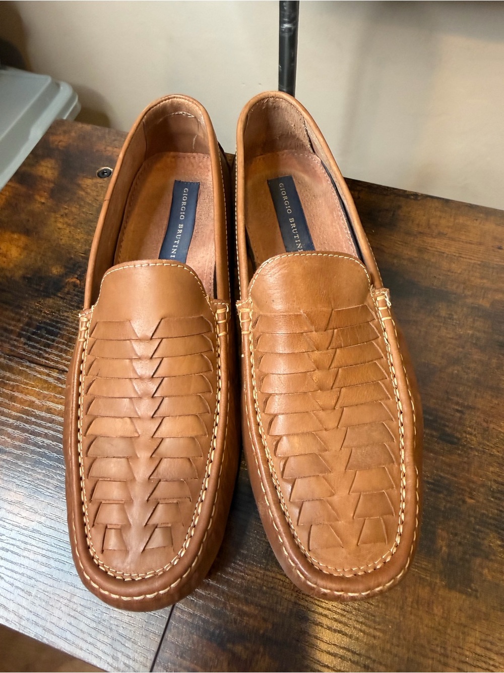 Giorgio Brutini Men's Woven Slip-On Loafers in Cognac Brown Size 11